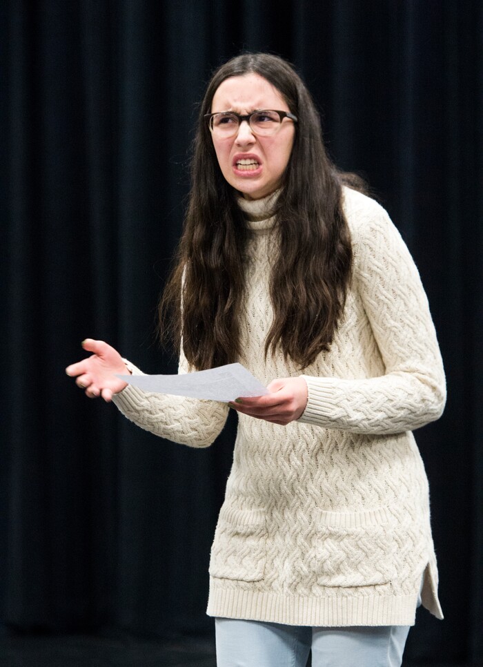 (Rick Egan  |  The Salt Lake Tribune)      Granger High School student Leila Mujic performs during a competition for EduHam, an education program that accompanies the Salt Lake City run of "Hamilton." Granger theater teachers Kirsten Anderson and Brian Fuller said 81 students at the West Valley City school participated in the program, which asks students to study original founding documents and create an original work of art -- rap, song, poem, essay, etc. -- from a big moment. Twelve of the regional winners will be invited to perform before a matinee performance of "Hamilton" on May 4. Utah's program is the first to be funded in a public-private match. Wednesday, April 11, 2018.