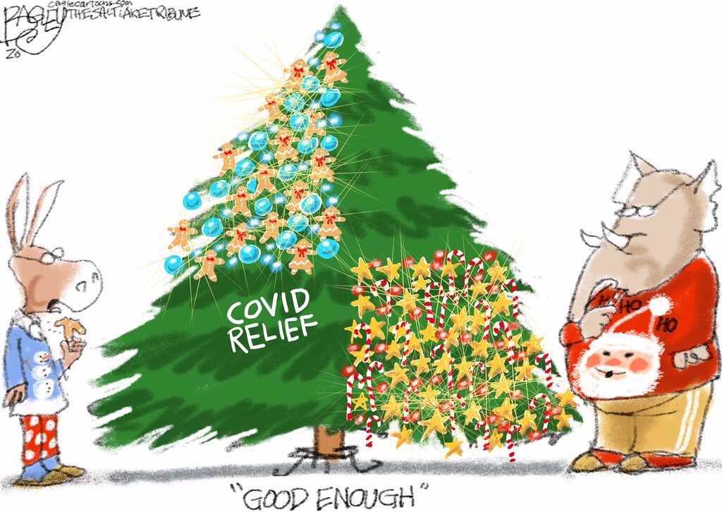 (Pat Bagley | The Salt Lake Tribune)  This cartoon, titled "Half a Loaf," appears in The Salt Lake Tribune on Tuesday, Dec. 22, 2020.