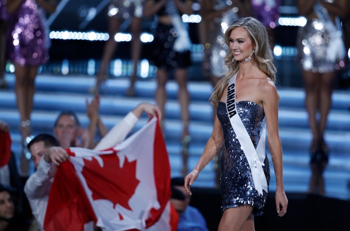 (John Locher | The Associated Press) Miss Canada Lauren Howe is announced as a finalist at the Miss Universe pageant Sunday, Nov. 26, 2017, in Las Vegas.