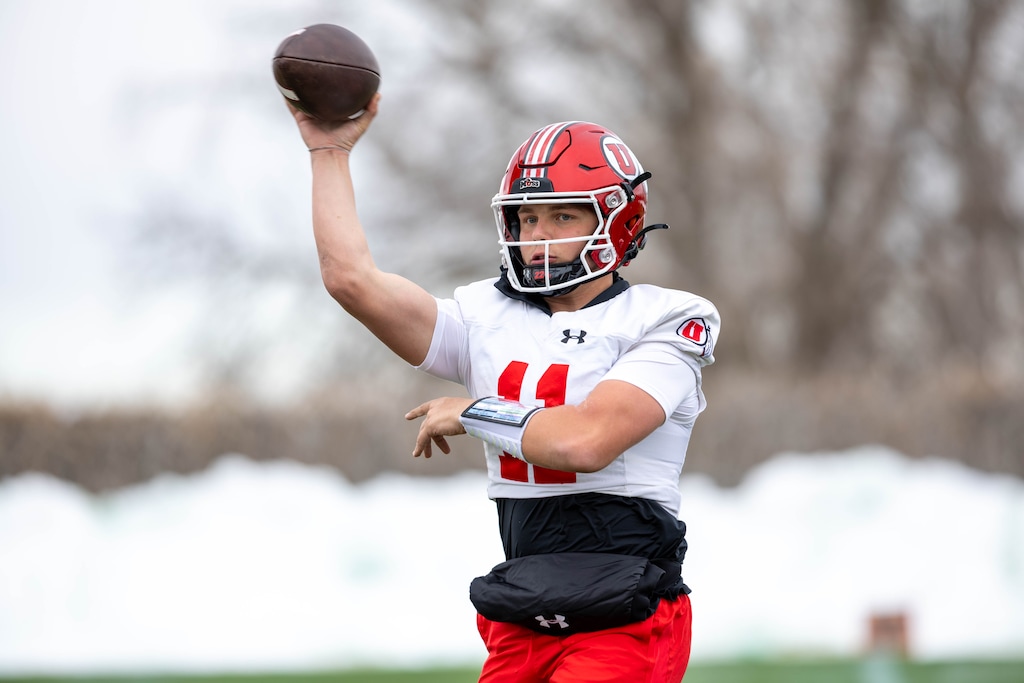 (Anna Fuder | Utah Athletics) Utah quarterback Isaac Wilson particiaptes in spring football practice in Salt Lake City on Thursday, March 20, 2025.