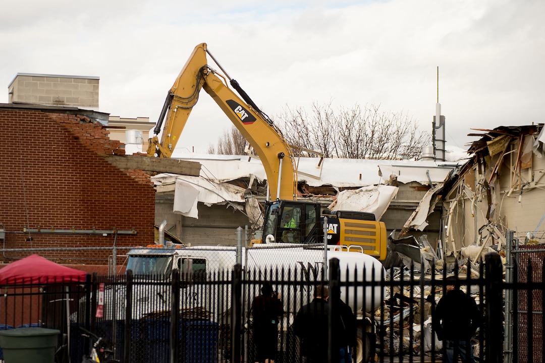 (Jeremy Harmon  |  The Salt Lake Tribune) Demolition begins on the Road Home shelter in Salt Lake City on Monday, January 27, 2020.