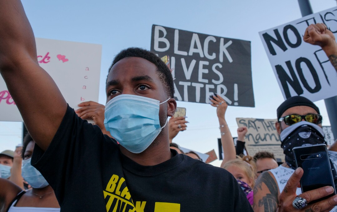 (Leah Hogsten  |  The Salt Lake Tribune) Five days after after nine protesters were arrested during a peaceful rally in memory of Zane James that turned into a violent clash with Cottonwood Heights officers, demonstrators gathered outside the police station Friday to denounce CHPD's actions and its officers for inciting the violence.