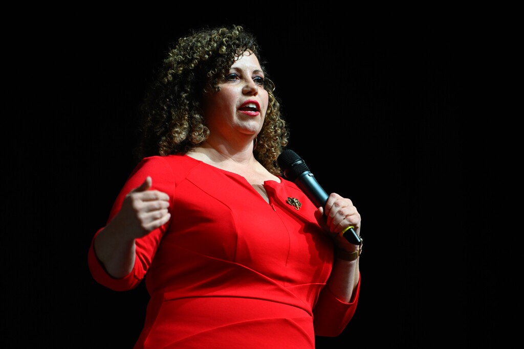 (Alex Goodlett | Special to The Tribune) U.S. Rep. Celeste Maloy speaks during the 2026 GOP nominating convention at Utah Valley University on Saturday, April, 25 2026 in Orem.