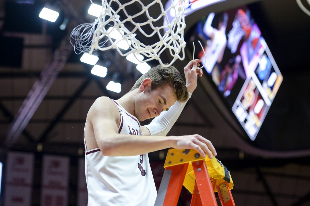 (Leah Hogsten  |  The Salt Lake Tribune) Lone Peak's Steven Ashworth (03) had 15 points and 6 rebounds. Lone Peak defeated Pleasant Grove 61-44 to win the 6A High School BoysÕ Basketball Tournament Championship at the Jon M. Huntsman Center in Salt Lake City, Saturday, March 3, 2018. 