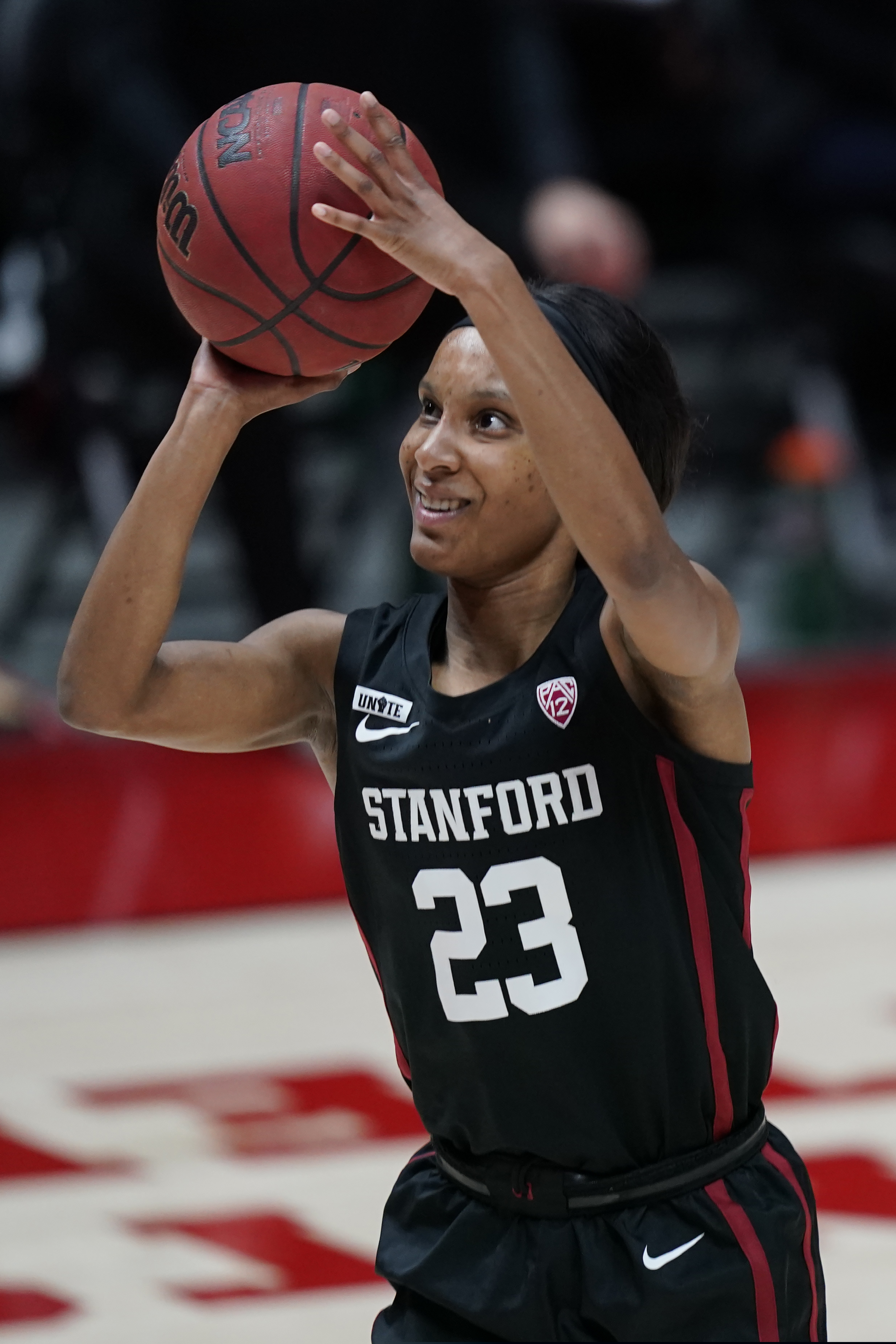 Stanford guard Kiana Williams (23) shoots against Utah in the first half during an NCAA college basketball game Friday, Jan. 15, 2021, in Salt Lake City. (AP Photo/Rick Bowmer)