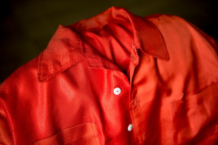 (Jeremy Harmon | The Salt Lake Tribune) A pajama top made out of parachute silk by Annie Jensen, who worked in a parachute factory in Manti during World War II, is seen at the Fort Douglas Military Museum on Feb. 6, 2019. Items like it were made during and after the war in part because the parachute factories gave Utahns access to silk and nylon used to make the chutes.