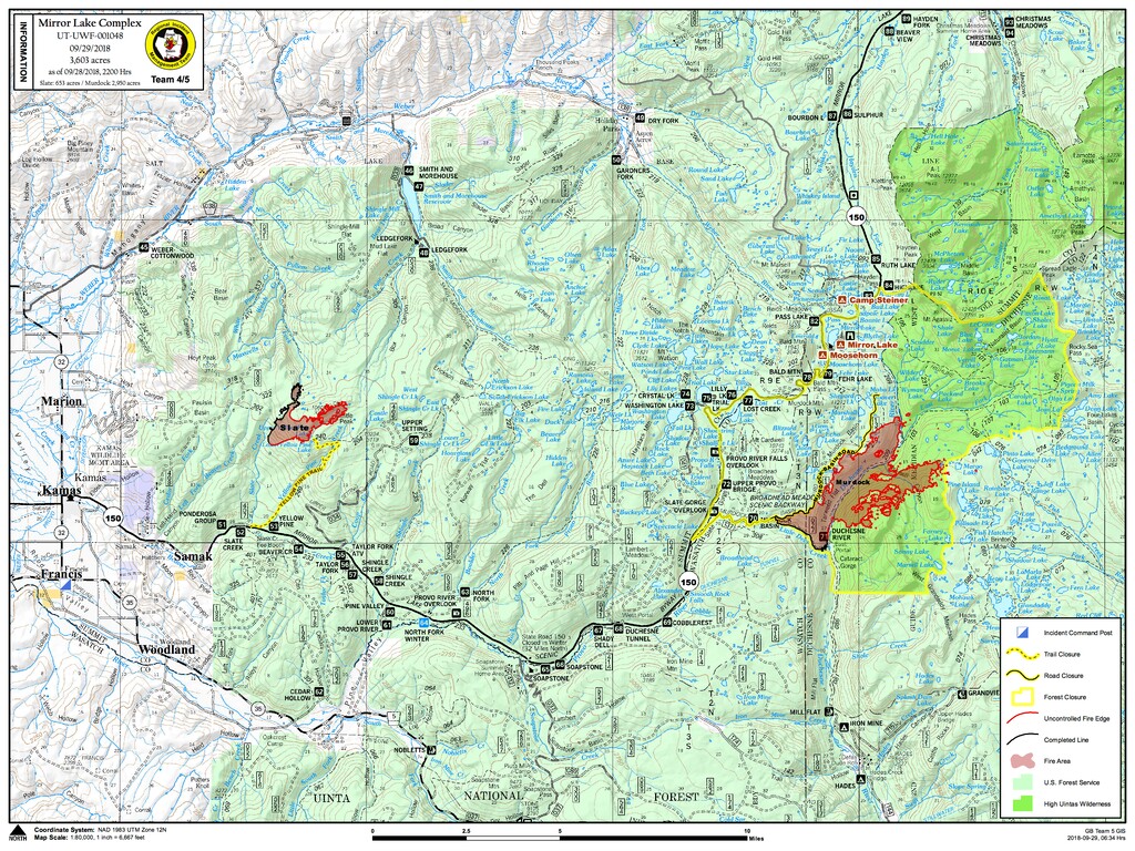 (Provided by U.S. Fire Service Uinta-Wasatch-Cache National Forest) The Murdock Fire, which is burning on 4,475 acres, forced the closure of Mirror Lake Highway on Sunday, Sept. 30, 2018.