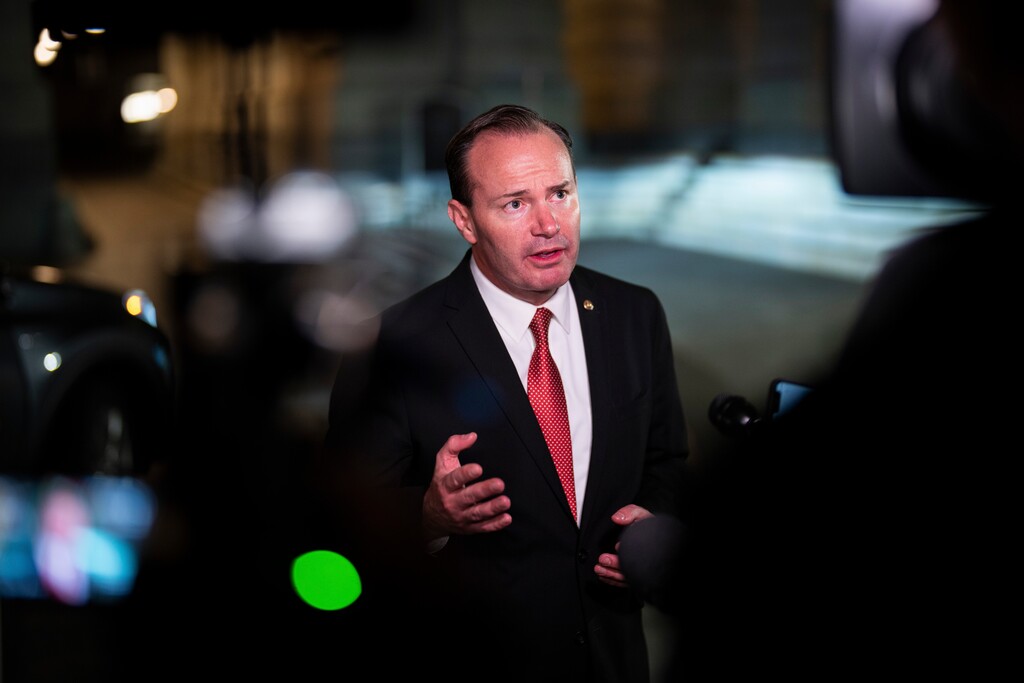 (Sarahbeth Maney | The New York Times) Austin Searle launched a short-lived campaign to unseat Sen. Mike Lee, shown in a photo in Washington, Dec. 2, 2021.