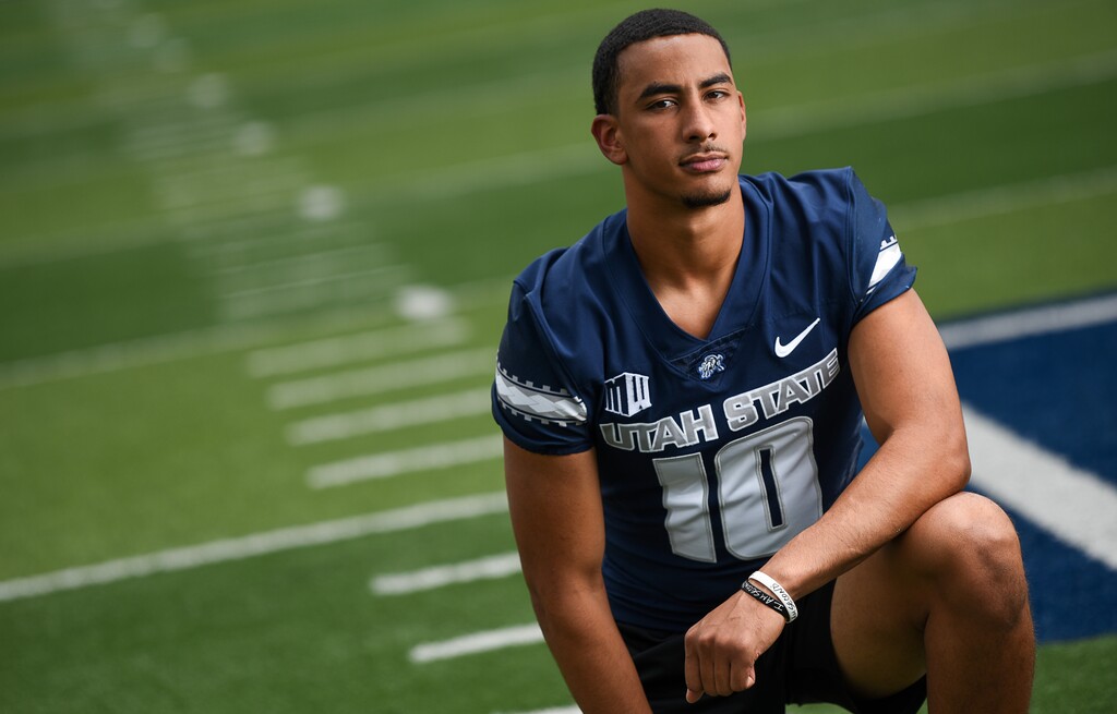 (Francisco Kjolseth  |  The Salt Lake Tribune)  Jordan Love for the start of preseason camp for USU football on Wed. July 31, 2019.