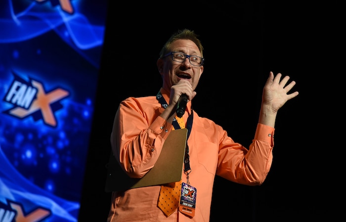 (Francisco Kjolseth  |  The Salt Lake Tribune)  Chris Provost emcee's during the start of FanX Salt Lake Comic Convention at the Salt Palace in Salt Lake City Thursday, Sept. 6, 2018, during the three-day pop culture convention.