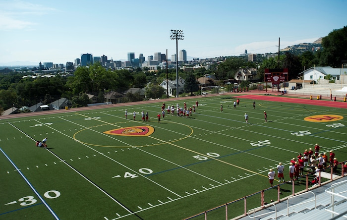 (Rick Egan  |  The Salt Lake Tribune)  Judge Memorial football field ,Wednesday, August 8, 2017.
