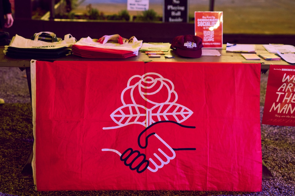 (George Etheredge | The New York Times) Logo of the Democratic Socialists of America.