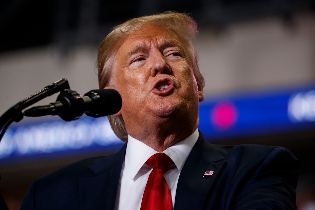 President Donald Trump speaks during a campaign rally at the Santa Ana Star Center, Monday, Sept. 16, 2019, in Rio Rancho, N.M. (AP Photo/Evan Vucci)
