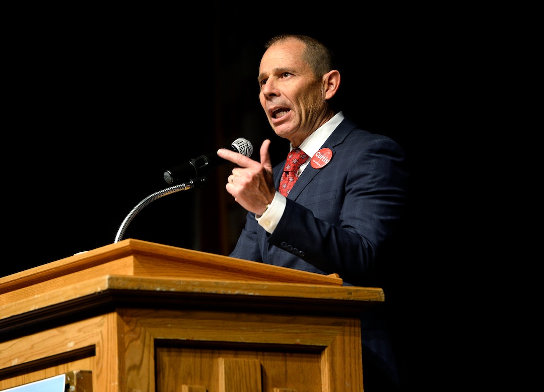 (Scott Sommerdorf  |  Tribune file photo)  Candidate John Curtis speaks at the Republican Special Convention for Utah Congressional District 3 to choose the candidate to replace Congressman Jason Chaffetz, held at Timpview High School, Saturday, June 17, 2017.