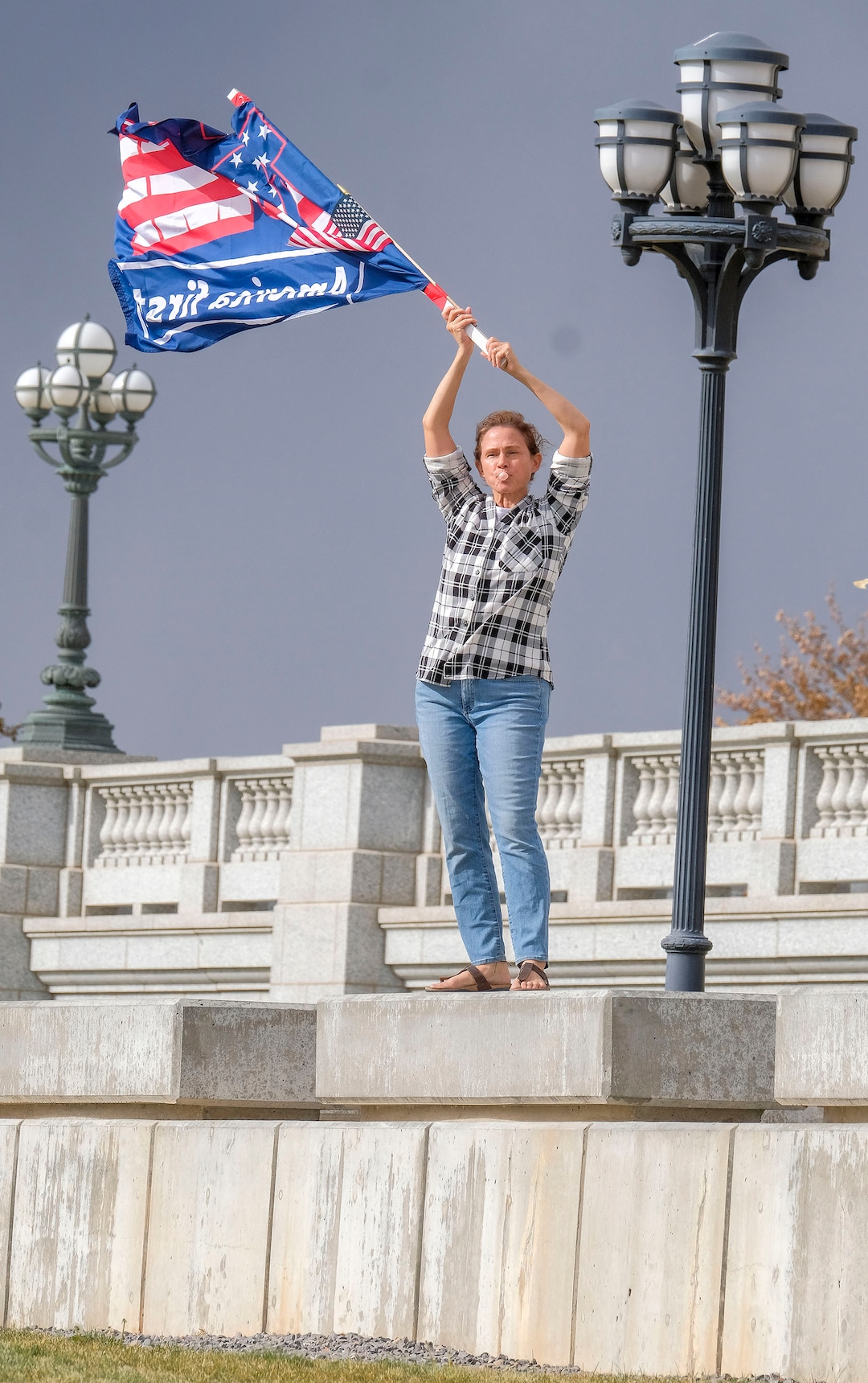 (Leah Hogsten  |  The Salt Lake Tribune) As news broke of former Vice President Joe Biden earning enough Electoral College votes to secure the presidency Saturday, Trump protesters took to the Capitol to denounce the win.