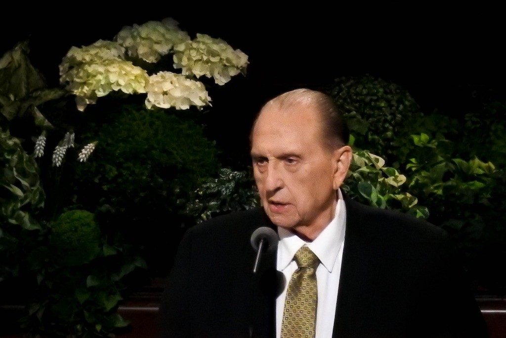 Trent Nelson  |  The Salt lake TribuneThomas S. Monson speaks during General Conference on April 2, 2017.