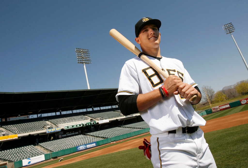 (Francisco Kjolseth | Tribune file photo) Los Angeles Angels of Anaheim prospect Mike Trout, who begins the season with the Salt Lake Bees, attends media day on Tuesday, April 3, 2012 at Spring Mobile Ballpark.