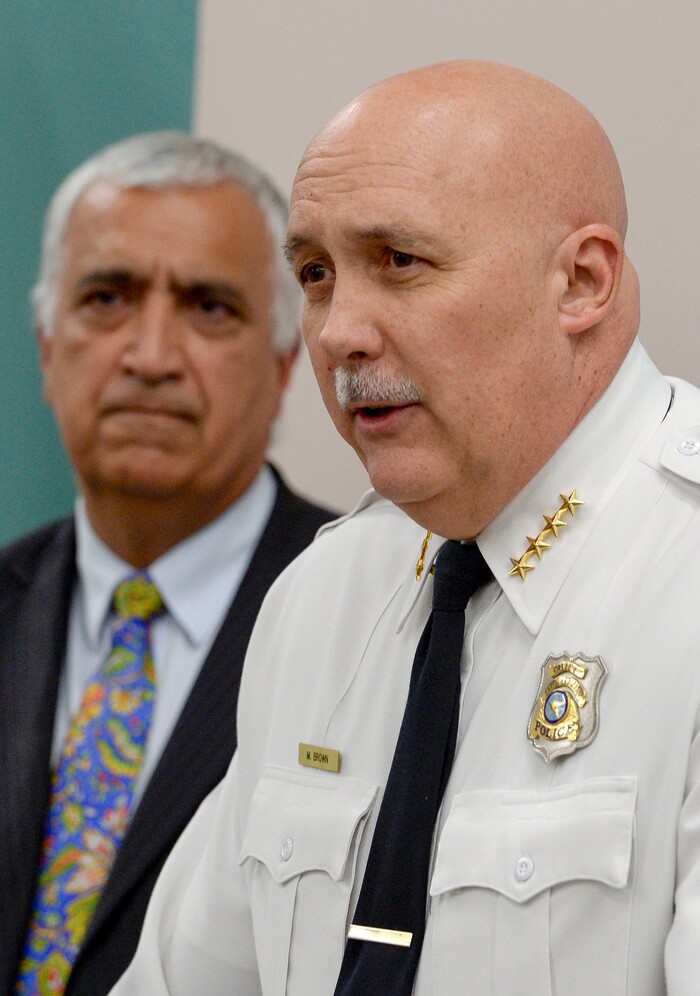 (Leah Hogsten | The Salt Lake Tribune) "Look at the technology that you as a parent are providing for your child," said Salt Lake City Police Chief Mike Brown during a joint FBI Child Exploitation Task Force press conference to warn Utahns of the "hypersexualized virtual world" and to report the task force findings in the fight to prevent children from being lured by internet predators and raped, kidnapped or murdered, Nov. 19, 2019. The multi-agency representatives reported that the task force netted 30 perpetrators in just four days in one month and called attention to the need for parents to police their childrenÕs online presence. "We expect you to step up and protect your children," said Salt Lake County District Attorney Sim Gill, left.