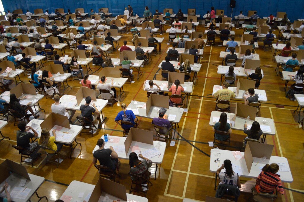 | Courtesy Granite School District.
Utah high school students take exams at Skyline High School in 2013.