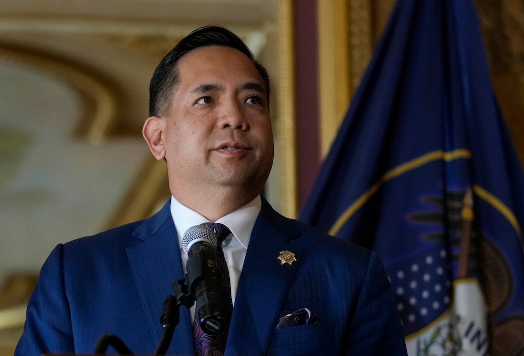 (Bethany Baker  |  The Salt Lake Tribune) Utah Attorney General Sean Reyes speaks during a news conference at the Utah Capitol in Salt Lake City on Tuesday, Oct. 10, 2023. At the request of Utah lawmakers, the attorney general's office will be investigated over concerns of oversight and Reyes' relationship with Tim Ballard.