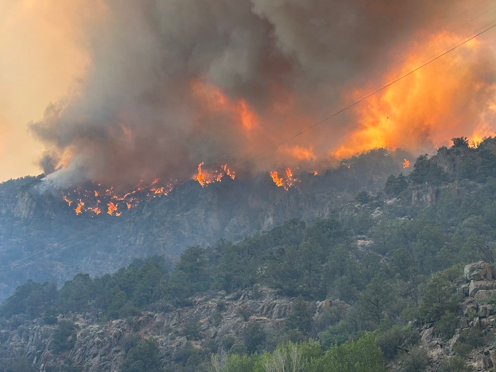 (Utah Fire Info) The Cottonwood Fire near Beaver, Utah, burns in Fishlake National Forest. It started Monday, June 22, 2026.
