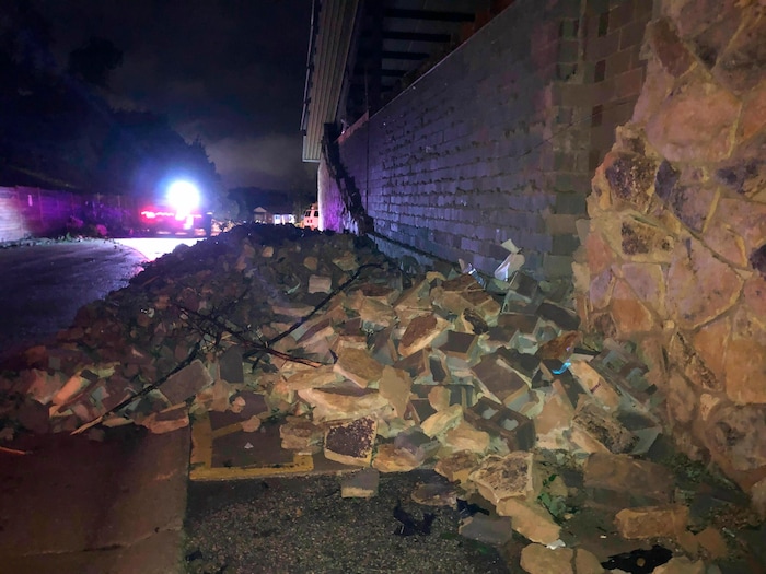 (David A. Lieb | AP) A wall is collapsed in Jefferson City, Missouri on Thursday May 23, 2019. The U.S. National Weather Service says a "violent tornado" has touched down in Jefferson City, Missouri, causing possible fatalities and heavy damage.