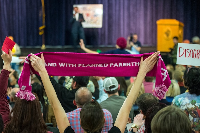 Chris Detrick  |  The Salt Lake Tribune
U.S. Rep. Jason Chaffetz, R-Utah, listens during the town-hall meeting in Brighton High School Thursday February 9, 2017. 