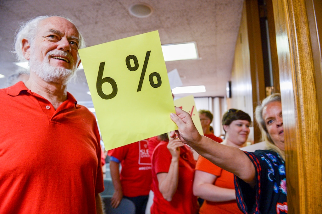 (Leah Hogsten | Tribune file photo) Teachers walk out of the public comment period at the Salt Lake City School District meeting about salary negotiations on June 4, 2019. More teachers are leaving Utah classrooms, and one of the biggest reasons they cite is low pay. The state now has a shortage of 1,600 educators with the imbalance expected to get worse.