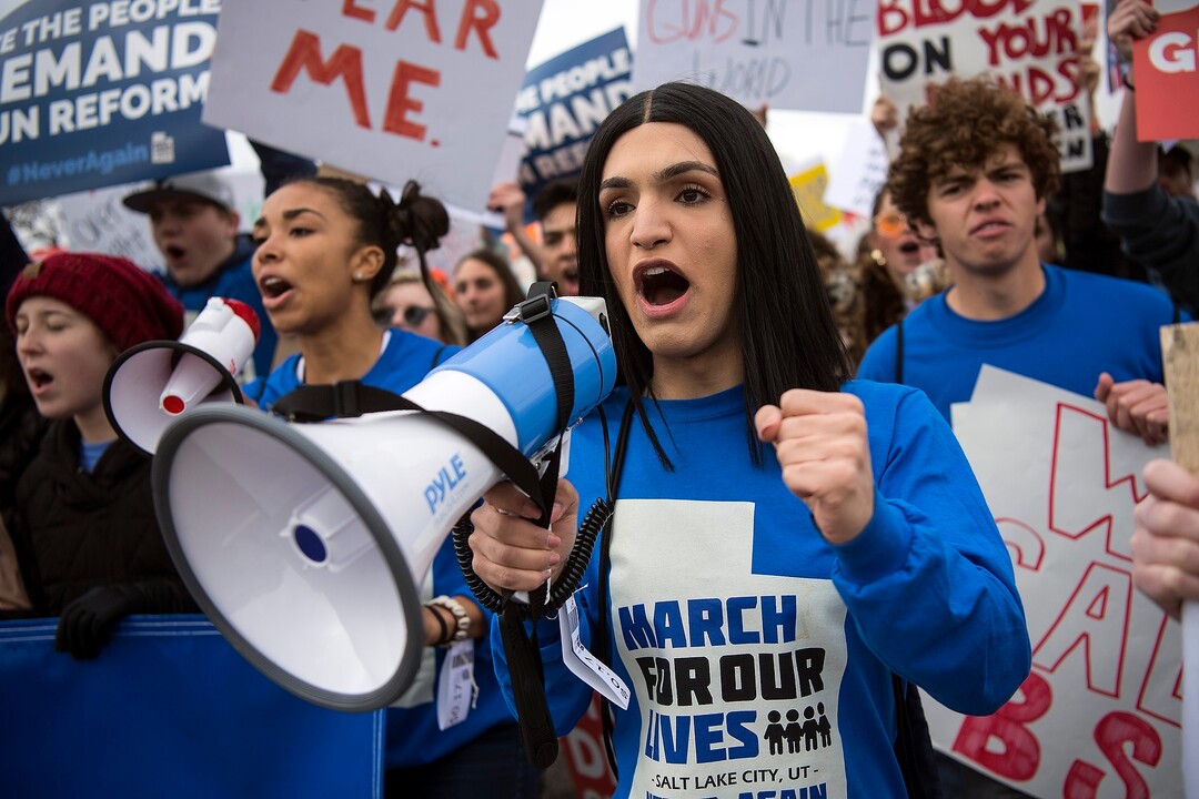 (Chris Detrick  |  The Salt Lake Tribune)  Ermiya Fanaeian and other participants march from West High School to the state Capitol during the March for Our Lives SLC Saturday, March 24, 2018. The student-led March for Our Lives SLC got underway about 11:30 a.m. with what police estimated were 8,000 participants walking from Salt Lake CityÕs West High School to the front steps of the state Capitol.