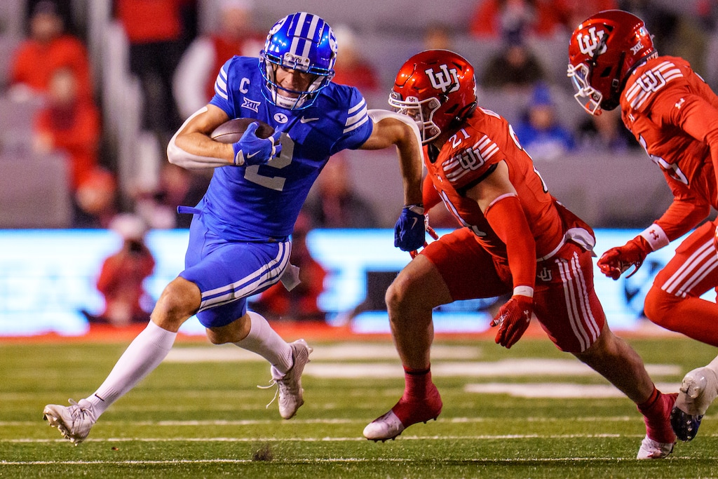 (Trent Nelson  |  The Salt Lake Tribune) Brigham Young Cougars wide receiver Chase Roberts (2) as Utah hosts BYU, NCAA football in Salt Lake City on Saturday, Nov. 9, 2024.