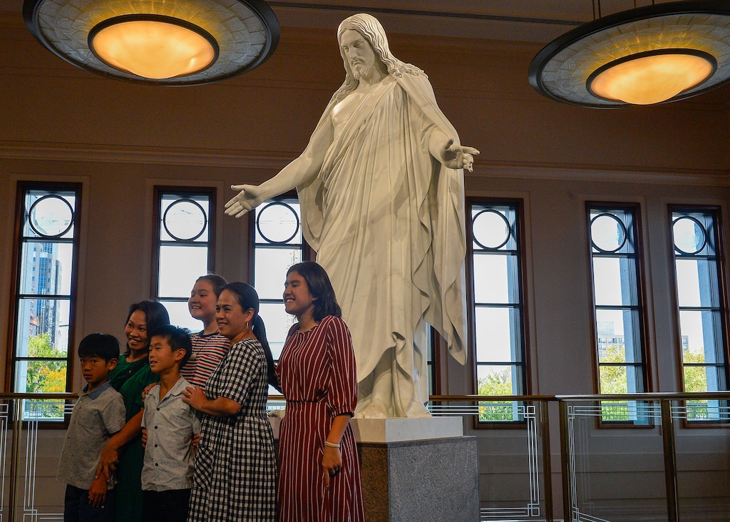(Chris Samuels | The Salt Lake Tribune) Attendees gather at the Conference Center before General Conference of The Church of Jesus Christ of Latter-day Saints in Salt Lake City, Saturday, Sept. 30, 2023. Scholar Melissa Inouye sees her new book as a "love letter" to Latter-day Saints.