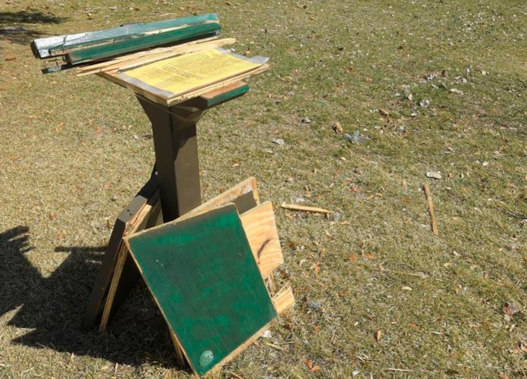 (Eli Lucero | Herald Journal) A Little Free Library at Lion's Park in Hyde Park was destroyed by vandals.