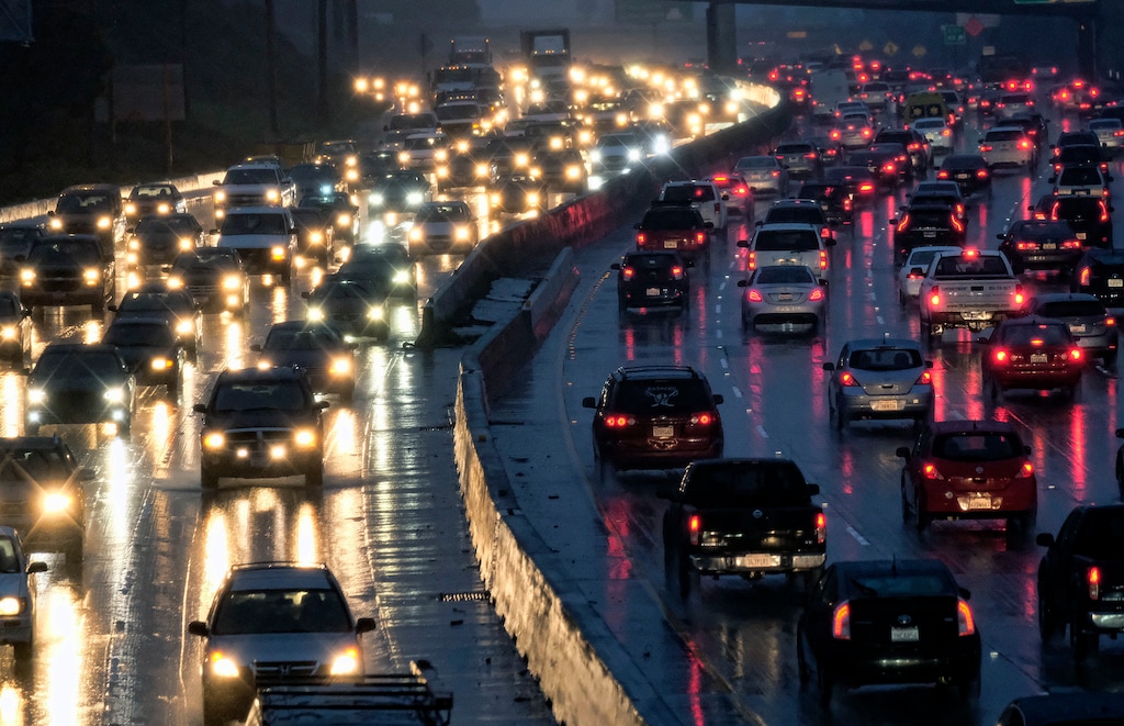 (Richard Vogel | AP file photo)  Early morning rush hour traffic crawls along the Hollywood Freeway toward downtown Los Angeles on Jan. 12, 2017. President Donald Trump's is expected to mark a win in his two-year fight to gut one of the United States' single-biggest efforts against climate change, relaxing ambitious Obama-era vehicle mileage standards and raising the ceiling on damaging fossil fuel emissions for years to come.