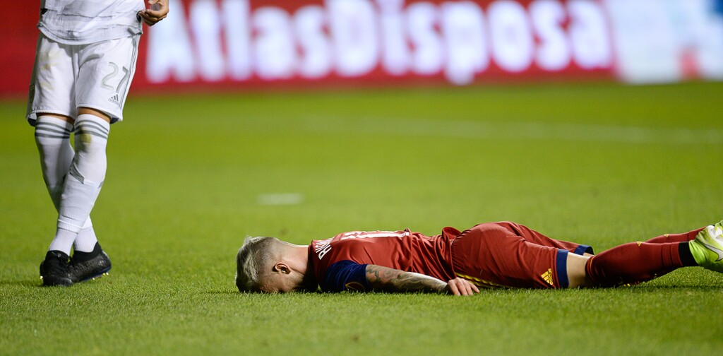 (Francisco Kjolseth  |  The Salt Lake Tribune)  Real Salt Lake midfielder Albert Rusnak (11) lays on the grass after shooting over the net as Real Salt Lake hosts Los Angeles FC at Rio Tinto Stadium in Sandy on Saturday, Aug. 17, 2019.