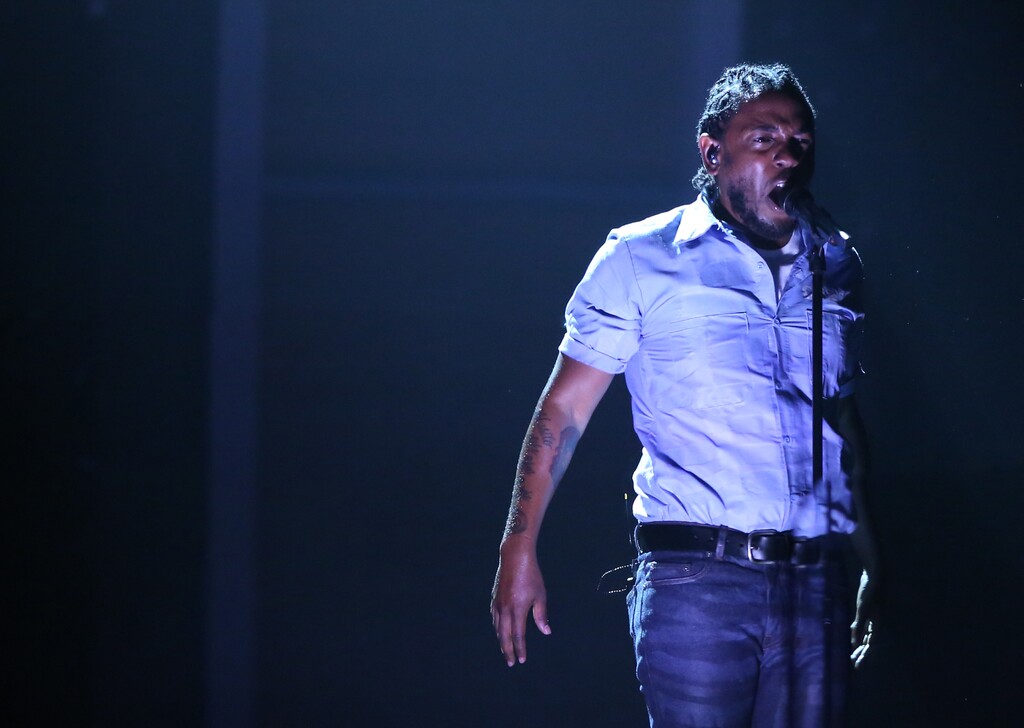 Kendrick Lamar performs at the 58th annual Grammy Awards on Monday, Feb. 15, 2016, in Los Angeles. (Photo by Matt Sayles/Invision/AP)