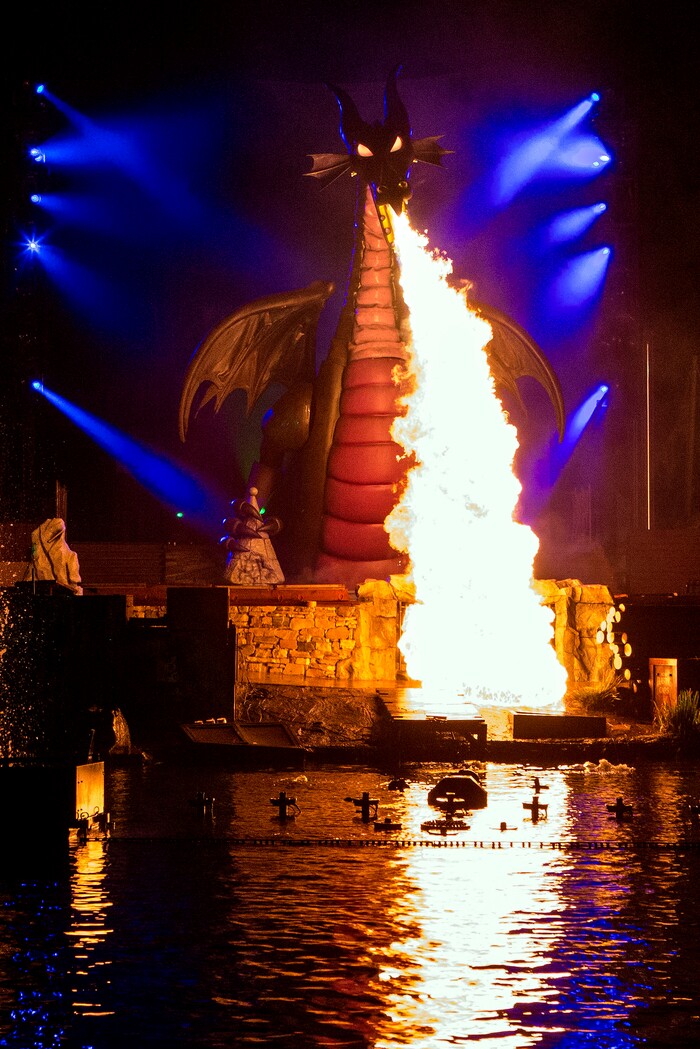 (Photo courtesy Joshua Sudock/Disneyland Resort) The show Fantasmic features a fire-breathing dragon from “Sleeping Beauty.”