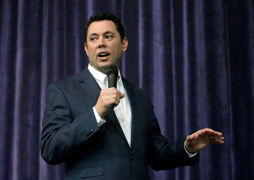 FILE--In this Feb. 9, 2017, file photo, Republican Rep. Jason Chaffetz speaks during a town hall meeting at Brighton High School in Cottonwood Heights, Utah.  (AP Photo/Rick Bowmer, file)