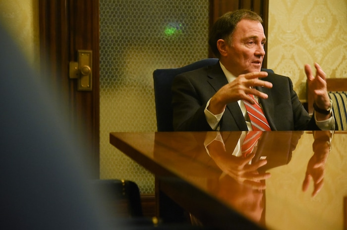 (Francisco Kjolseth | The Salt Lake Tribune) The sun sets on the last day of the Legislative session at the Utah Capitol on Thursday, March 14, 2019.