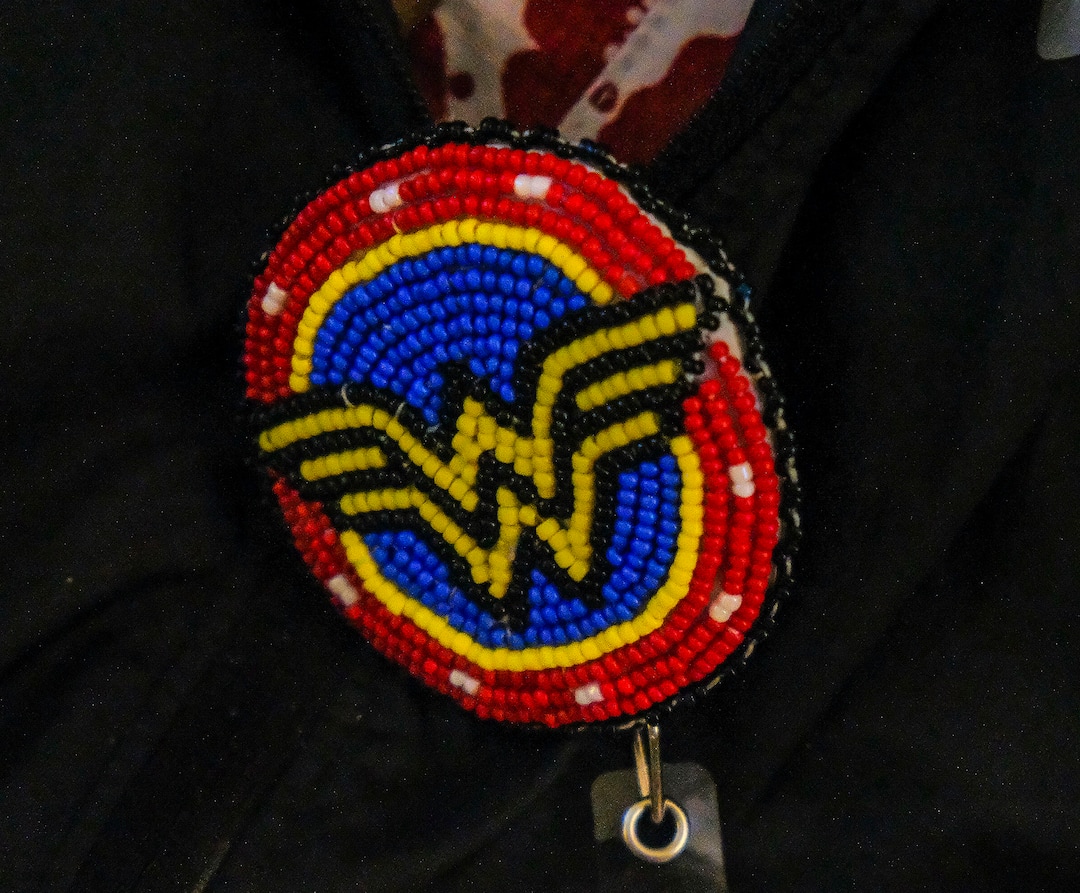(Leah Hogsten  |  The Salt Lake Tribune) Brenda Vijil, a Diné medical assistant at Utah Navajo Health System's Monument Valley Clinic, sports a hand-beaded "Wonder Woman" emblem on her identification lanyard, Aug., 24, 2020.