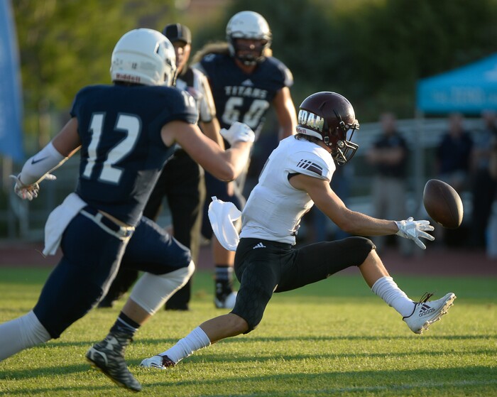 (Francisco Kjolseth  |  The Salt Lake Tribune)  Ethan Bolingbrooke of Jordan loses control of the ball in game action at Syracuse on Thursday, Aug. 24, 2017.