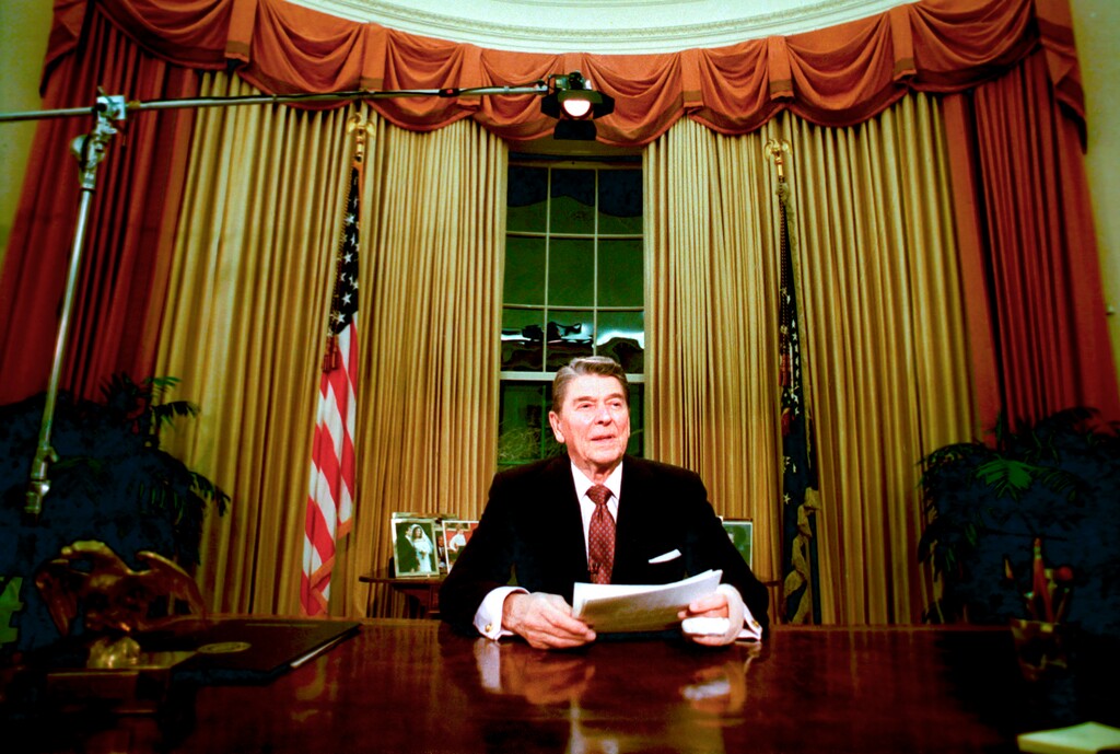 (Ron Edmonds | AP photo)

In this Jan. 11, 1989, photo, departing President Ronald Reagan sits in the Oval Office after he delivered his farewell address to the nation in the White House in Washington, on Wednesday, Jan. 11, 1989.