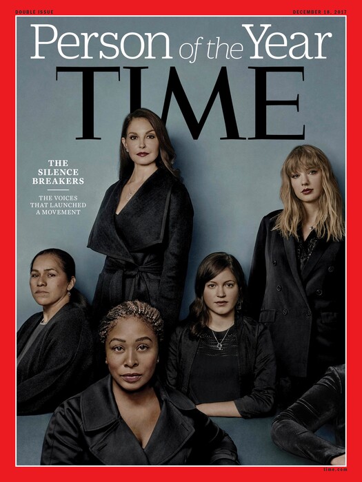 This image provided by Time magazine, shows the cover of the magazine's Person of the Year edition as "The Silence Breakers," those who have shared their stories about sexual assault and harassment. The magazine's cover features Ashley Judd, Taylor Swift, Susan Fowler and others who say they have been harassed. (Time Magazine via AP)