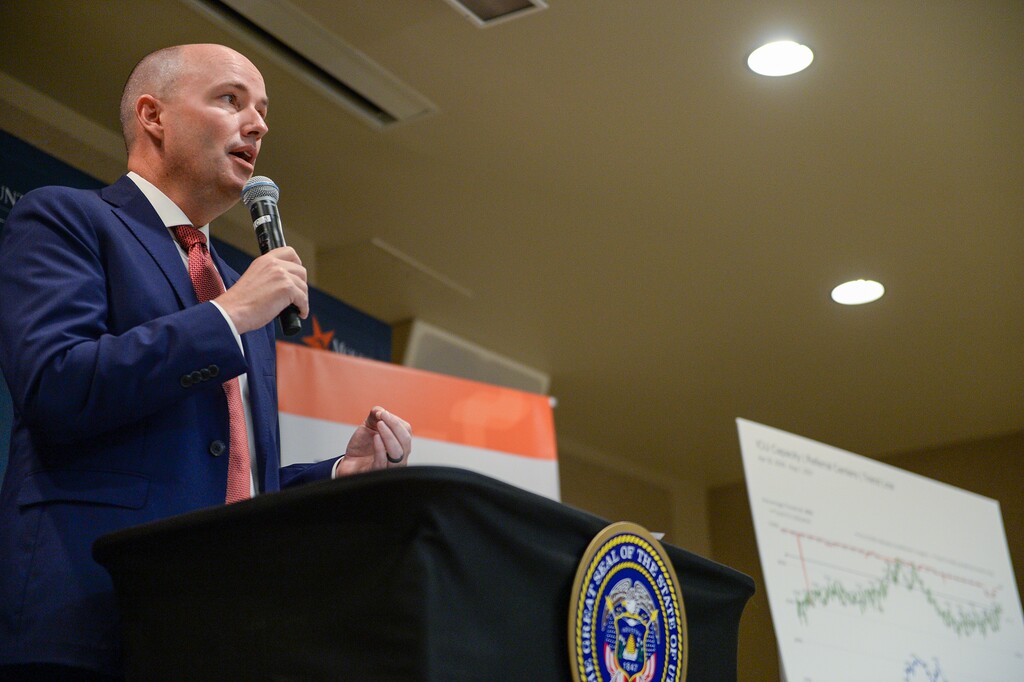 (Chris Samuels | The Salt Lake Tribune) Gov. Spencer Cox holds a coronavirus briefing at St. Marks Hospital in Salt Lake City, Tuesday, Aug. 3, 2021.