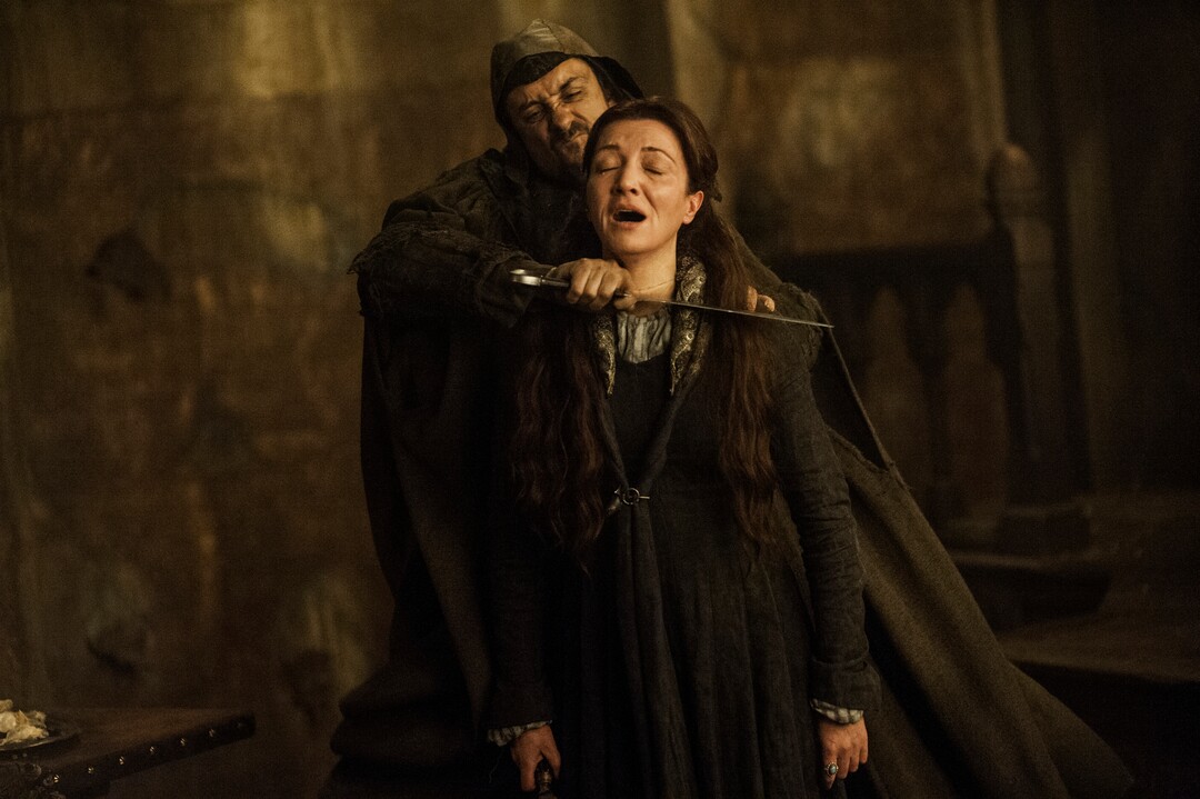This image released by HBO shows Michelle Fairley portraying Catelyn Stark in a scene from "Game of Thrones."  The final season premieres on Sunday. (HBO via AP)