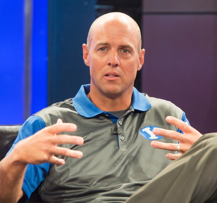 Rick Egan | The Salt Lake Tribune
Ed Lamb sssistant head coach at Brigham Young University talks to the media during the annual football media day at the Broadcasting Building,Thursday, June 30, 2016.