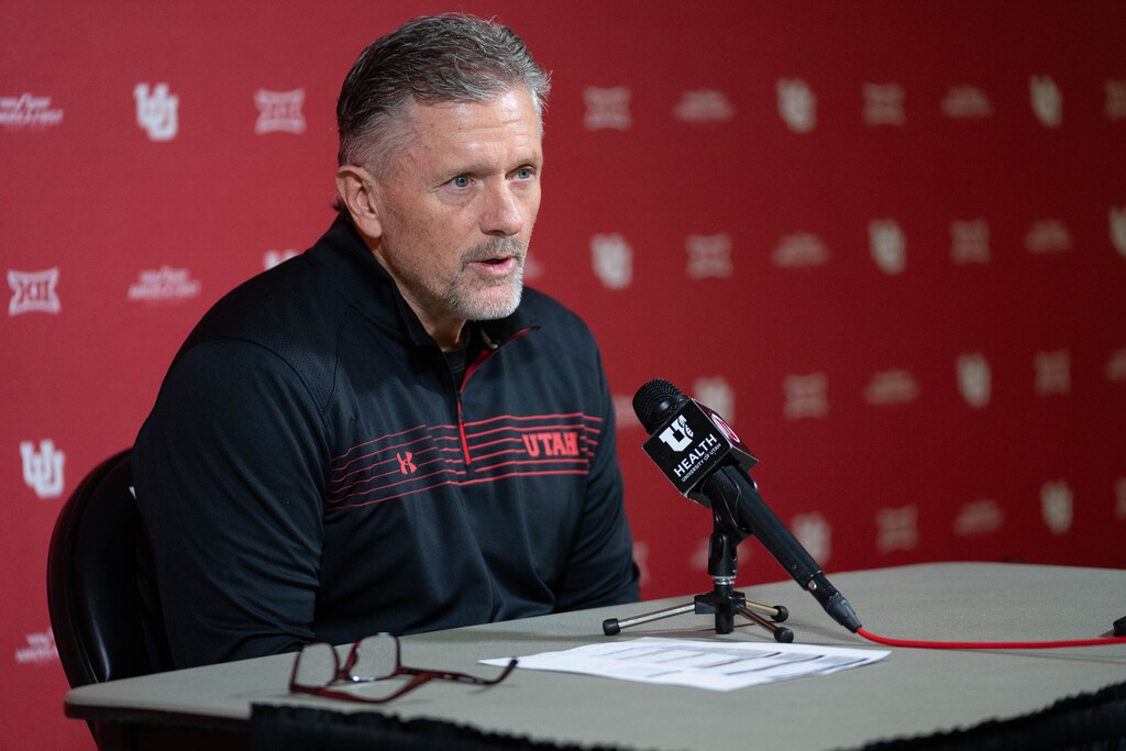 (Francisco Kjolseth  | The Salt Lake Tribune) Utah football  head coach Kyle Whittingham answers questions during a news conference at the University of Utah on Tuesday, Jan. 14, 2025. 
