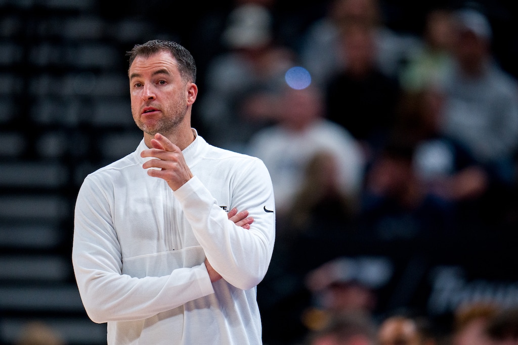 (Trent Nelson  |  The Salt Lake Tribune) Danny Sprinkle as Utah State faces San Francisco, NCAA basketball in Salt Lake City on Saturday, Dec. 16, 2023.