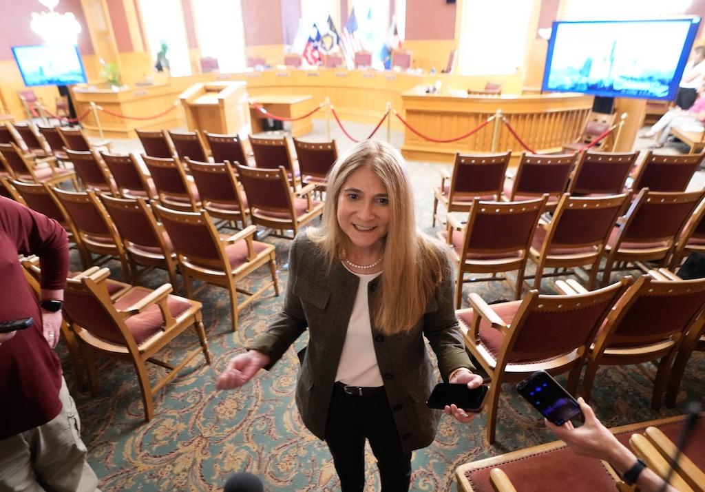 (Francisco Kjolseth | The Salt Lake Tribune) Jennifer Napier-Pearce speaks with the media after being chosen among 20 applicants on Tuesday, June 9, 2026, to fill a vacancy on the Salt Lake City Council.