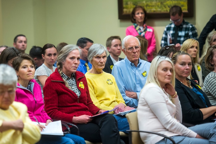 (Chris Detrick  |  The Salt Lake Tribune) Members of the public against comprehensive sex education listen to discussions about HB0246 during a House Education Committee meeting Tuesday February 23, 2016.