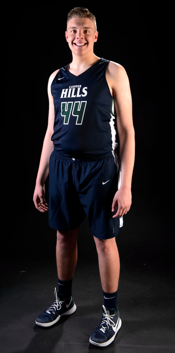 (Steve Griffin  |  The Salt Lake Tribune)  Prep basketball Trevon Allfrey, Copper Hills, in the Salt Lake Tribune studio in Salt Lake City Tuesday April 10, 2018.